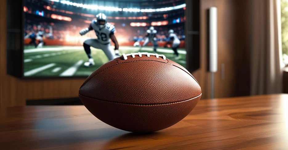 AI Generated Image of a football game on a TV screen near a window.
