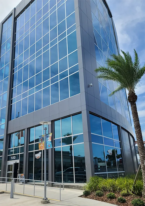 Window tinting on a commercial building.