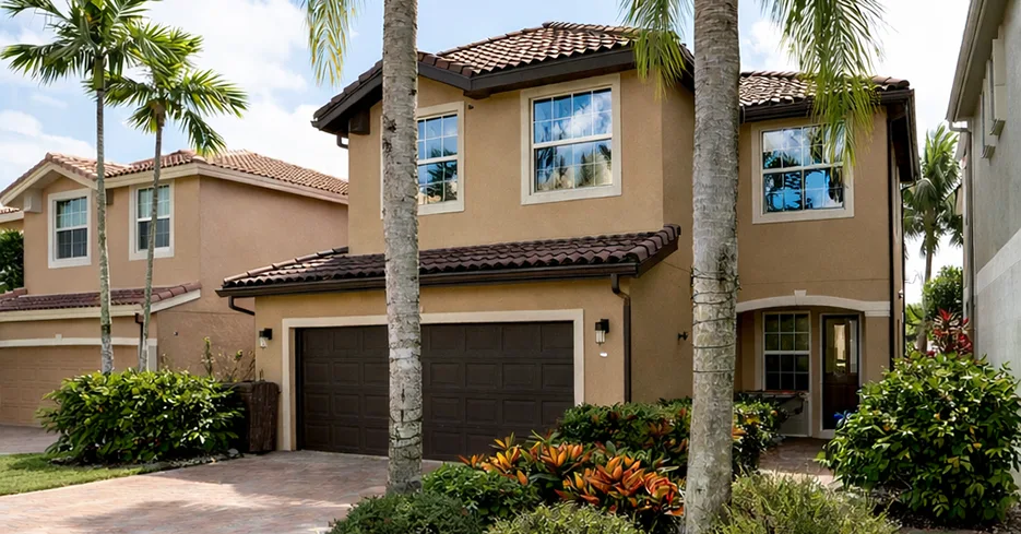 AI Illustration of a Florida home with reflective Privacy Window Tint on the windows.