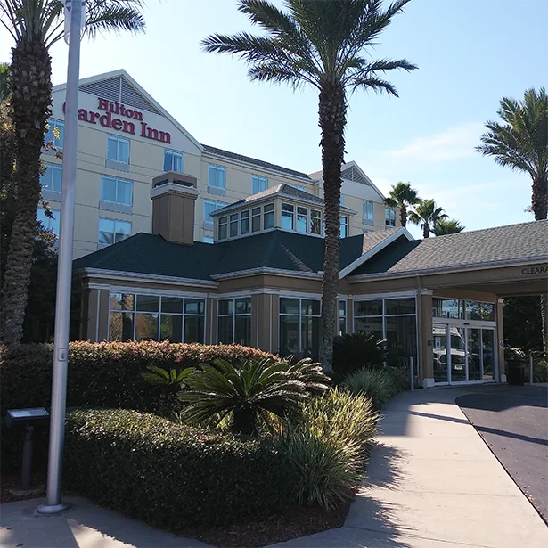Hilton at Jacksonville Airport, at which Advanced Window Tinting installed 3M film on the glass.