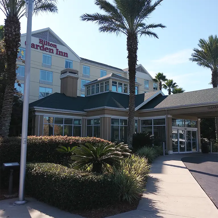 Hilton at Jacksonville Airport, at which Advanced Window Tinting installed 3M film on the glass.