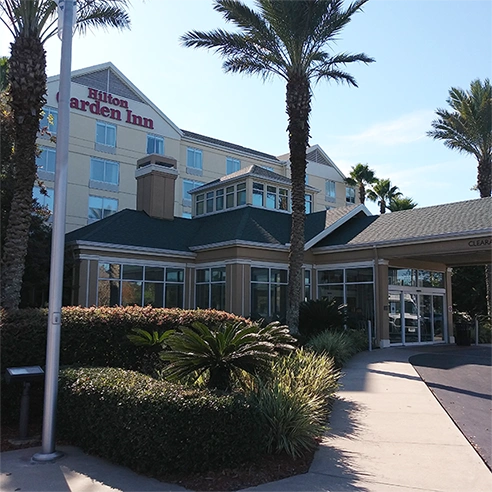 Hilton at Jacksonville Airport, at which Advanced Window Tinting installed 3M film on the glass.