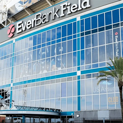 Advanced Window Tinting installed Prestige series window tint on the EverBank Field Stadium, home of the Jacksonville Jaguars.