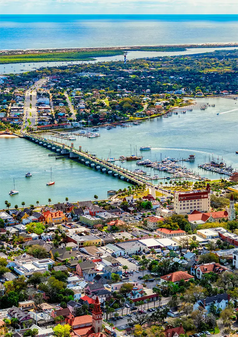 Aerial view of St. Augustine, in which Advanced Window Tinting installs 3M window film.